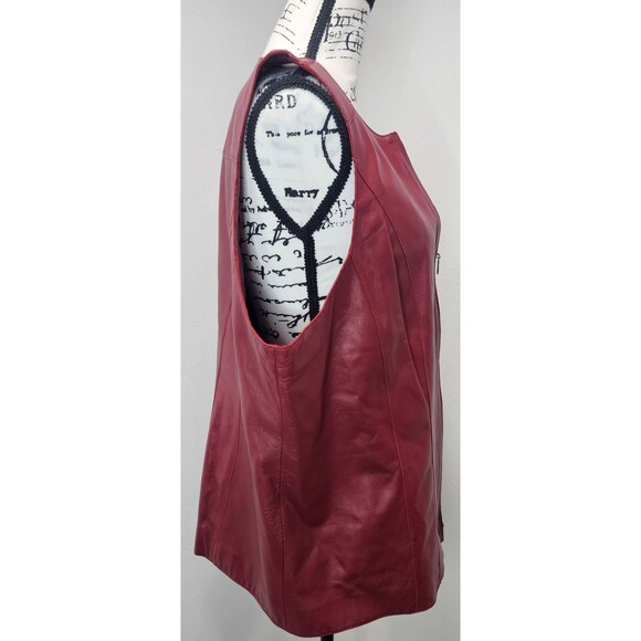Caslon Women's Genuine Lamb Skin Red Soft Double Zipper Closure Pocket Vest 1X - Picture 4 of 13